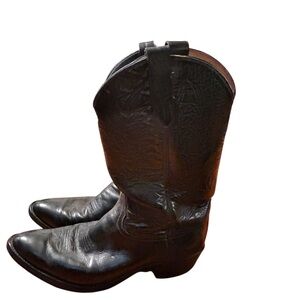 TONY LAMA Men's Black Leather Western Cowboy Embroidered Boots # S2951